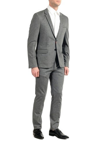 Pre-owned Hugo Boss "anfred/heiron192j" Men's Gray Extra Slim Two Button Suit