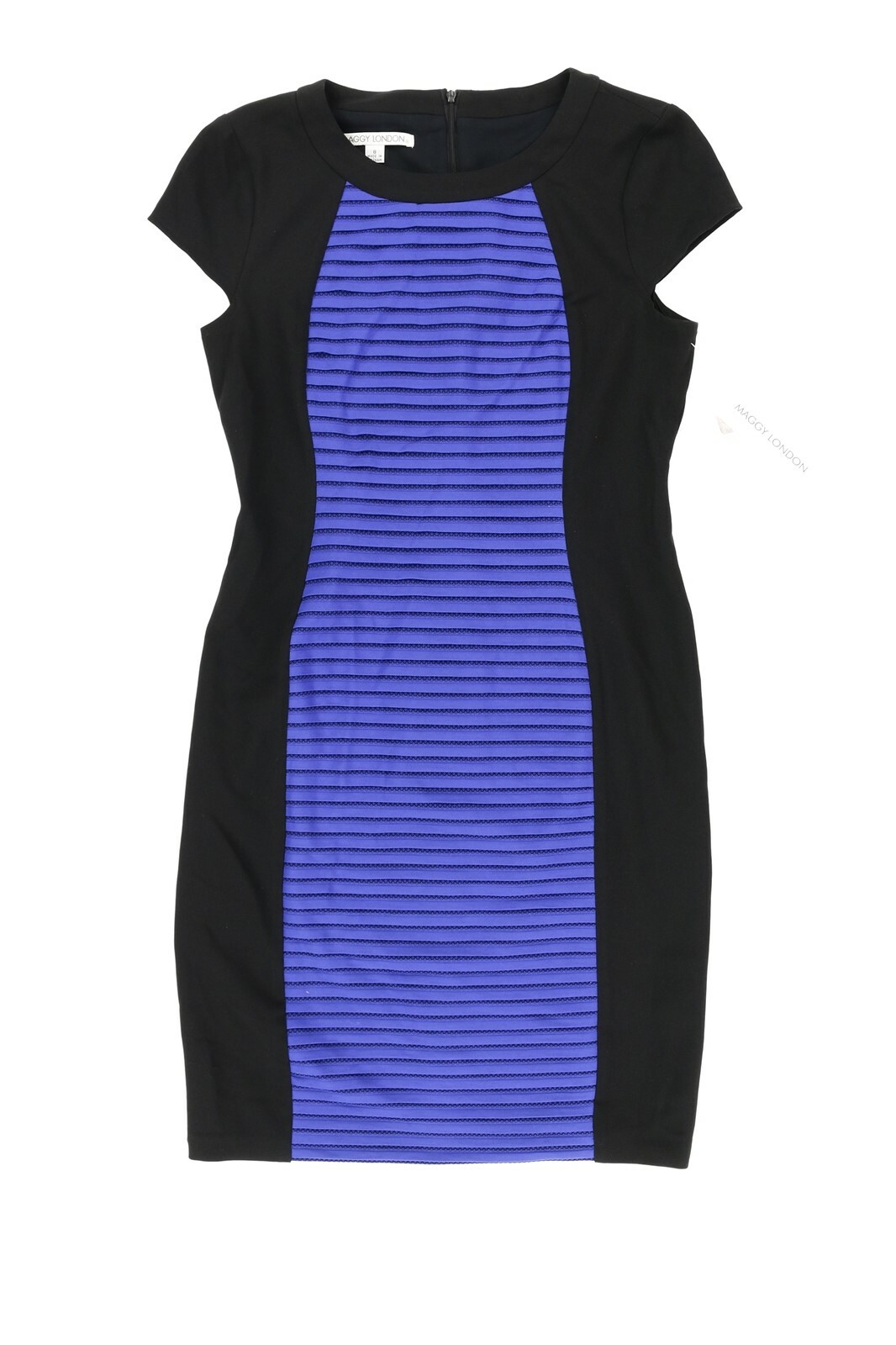 Maggy London 145940 Women's Sheath Pleated Blue Black Dress Sz 8