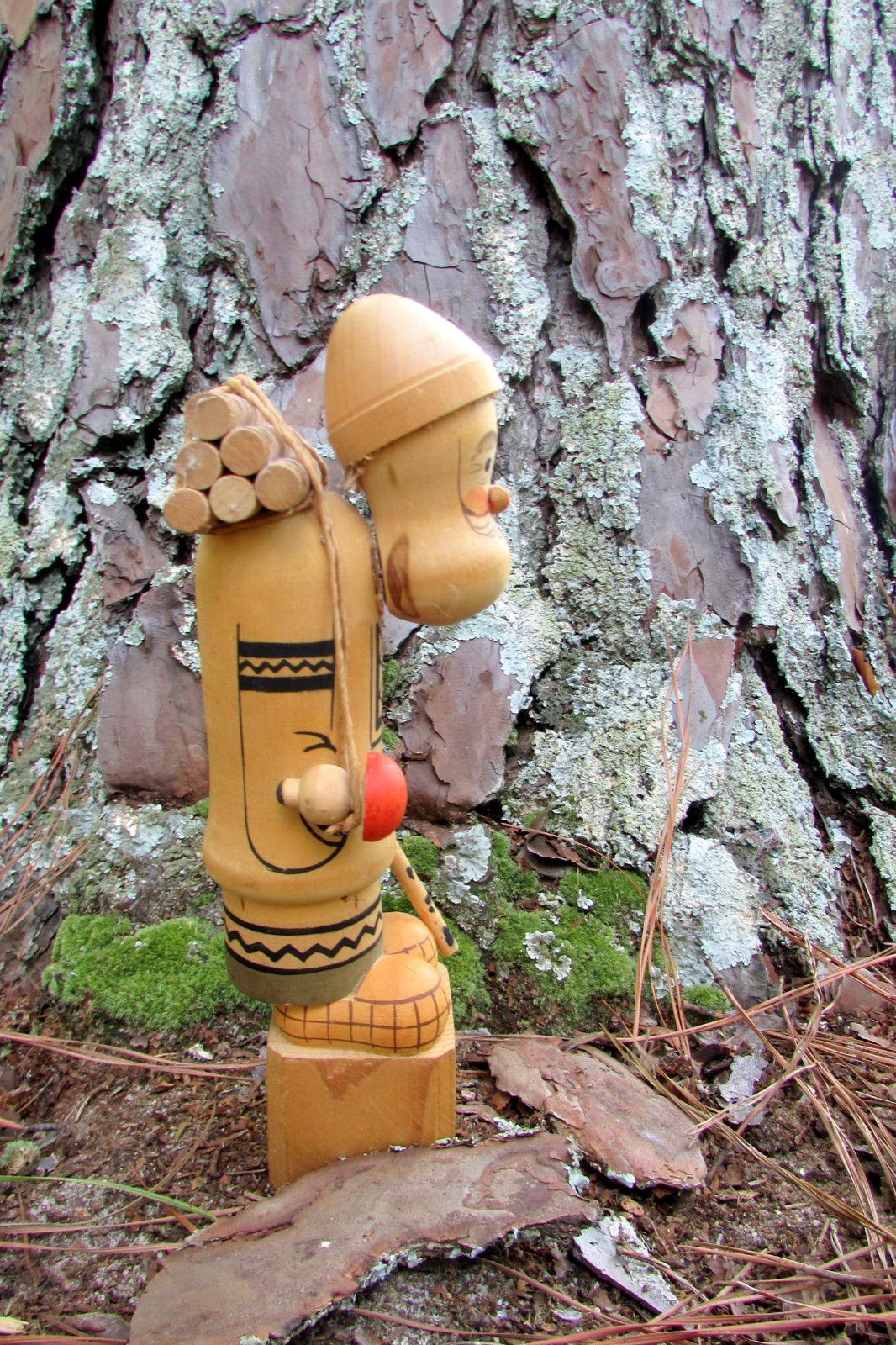 Vintage Soviet Folk Art Woodsman with Bundle of Logs - Made in USSR - 75% off!