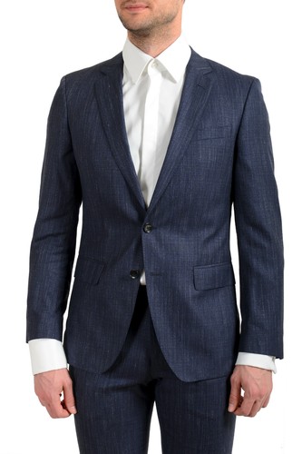 Pre-owned Hugo Boss Men's "huge6/genius5" Slim Fit Blue Wool Silk Linen Two Button Suit