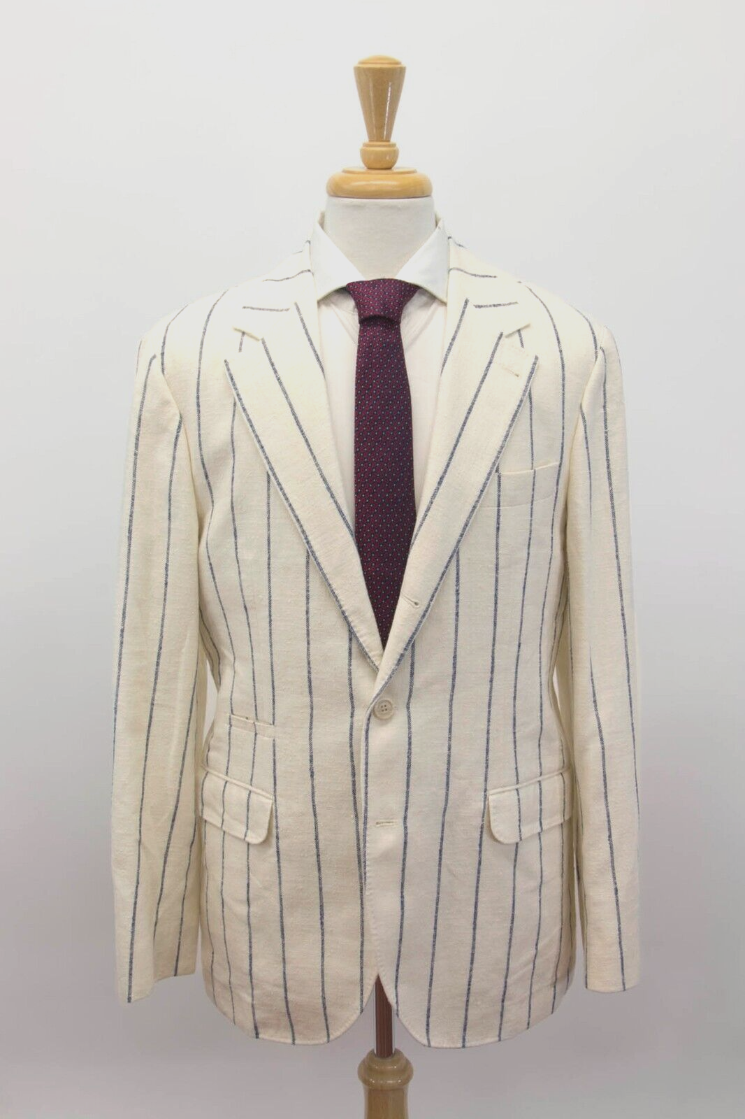 Pre-owned Brunello Cucinelli $7295  Men's Chalk Stripe 2-piece Suit Size 50/ 40us A248 In Beige + Navy Print