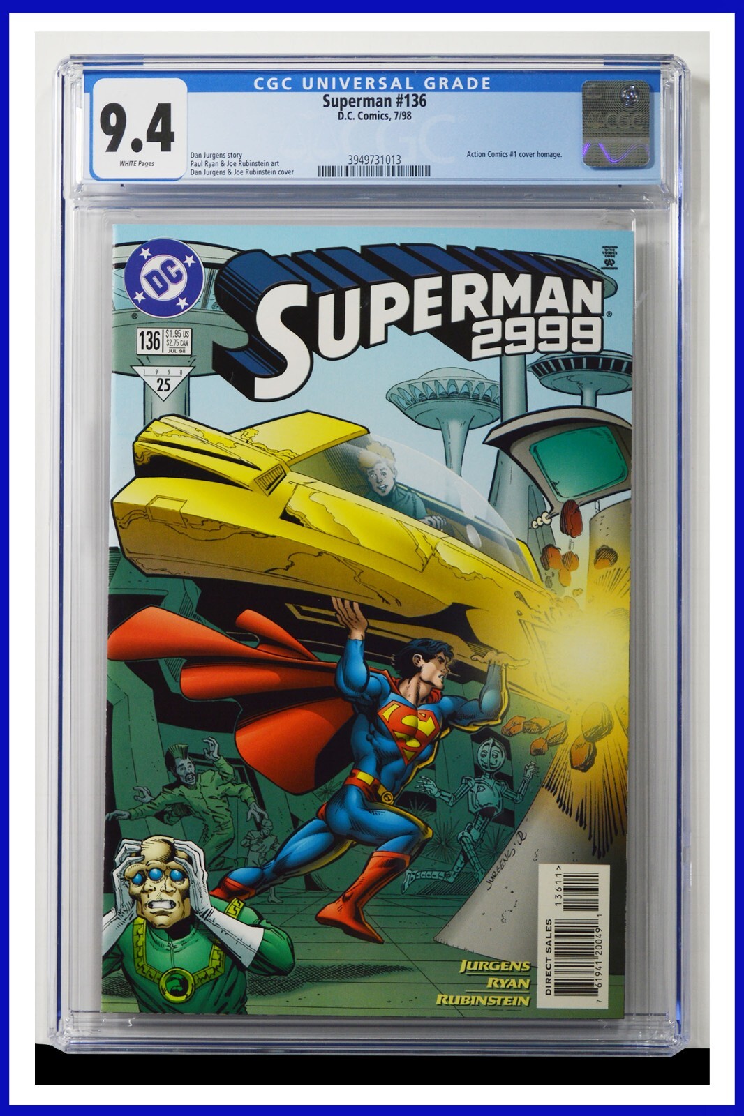 Superman 2099 #136 CGC Graded 9.4 DC July 1998 White Pages
