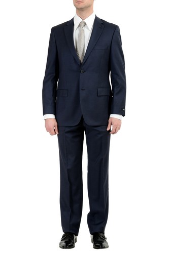 Pre-owned Hugo Boss "paolini1/movio1us" Men's 100% Wool Blue Two Button Suit Us 38r It 48r