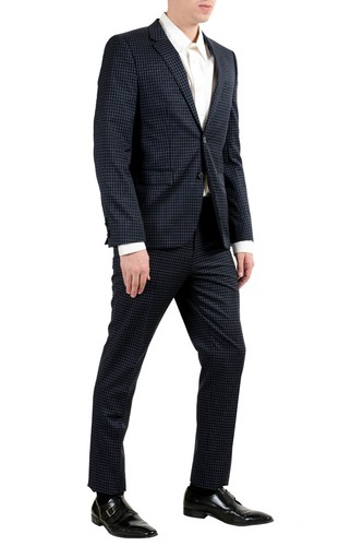 Pre-owned Hugo Boss "astian/hets" Men's Wool Plaid Two Button Suit In Multicolor