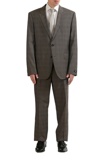 Pre-owned Hugo Boss "the James4/sharp6" Men's 100% Wool Two Button Plaid Suit Us 46r It 56 In Brown