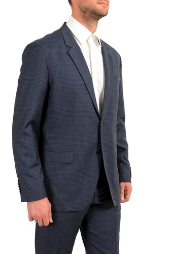Pre-owned Hugo Boss Men's "urban/fargo 194f1" Regular Fit Plaid 100% Wool Two Button Suit In Blue/black