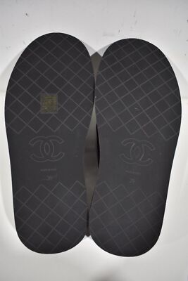 Pre-owned Chanel Rev Black Fabric Criss Cross Puffy Cc Logo Slide Mule Sandal Flop Flat 39