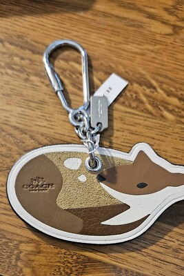 RARE Authentic Coach Leather Fox Keychain/Keyring/Key fob.