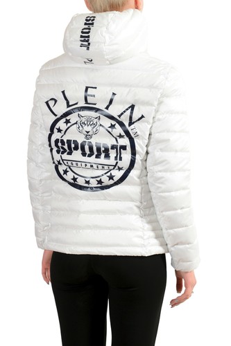 PLEIN SPORT PLEIN SPORT DAMEN WEISS MIT KAPUZE LOGO AUFDRUCK REISSVERSCHLUSS PARKAJACKE S M L