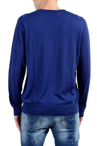 Pre-owned Versace Men's 100% Wool Blue Crewneck Sweater Size L Xl