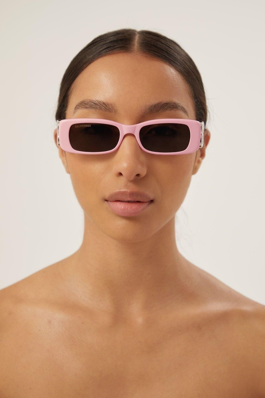 Pre-owned Balenciaga Bb0096s 012 Pink Silver Logo Grey Rectangle Unisex Sunglasses In Gray