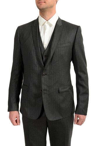 Pre-owned Dolce & Gabbana Men's "gold" 100% Wool Striped Three Piece Suit Us 34r It 44r In Gray
