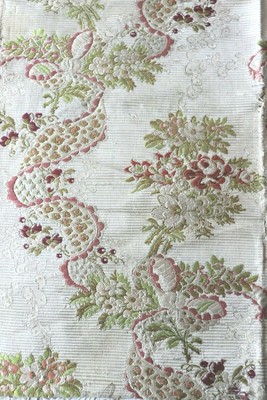 Antique French c1760 18thC Silk Brocade Roses & Lace Motif Fabric~L-33