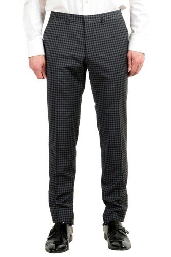 Pre-owned Hugo Boss "reymond/wenten" Men's 100% Wool Plaid Extra Slim Two Button Suit In Multicolor