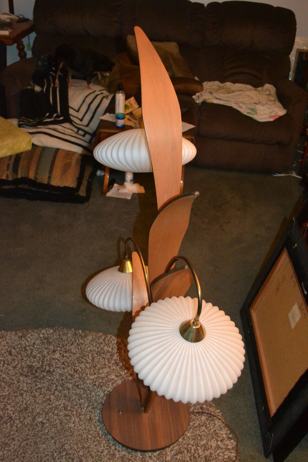 MidCentury Mod Kitsch Tulip Danish Teak Wood 3 Glass Floor Lamp Vtg Rare
