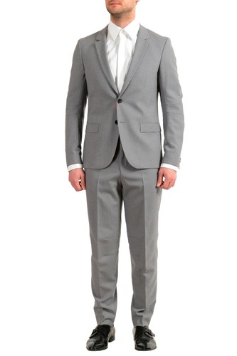 Pre-owned Hugo Boss Men's "anfred/frido184f1" Extra Slim Fit 100% Wool Two Button Suit In Gray