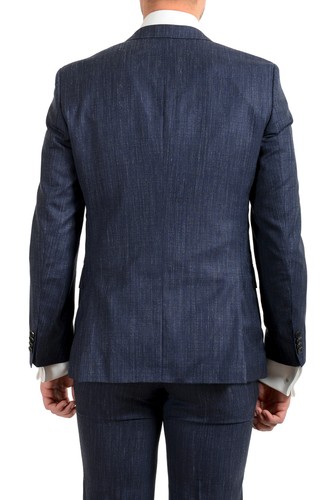 Pre-owned Hugo Boss Men's "huge6/genius5" Slim Fit Blue Wool Silk Linen Two Button Suit