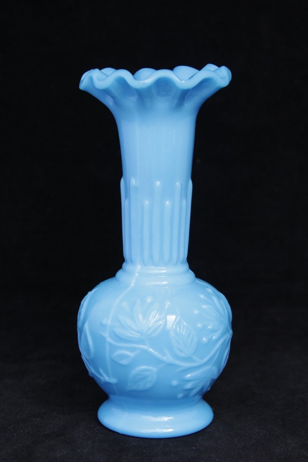 Small Antique Blue Opaline Pressed Milk Glass Vase