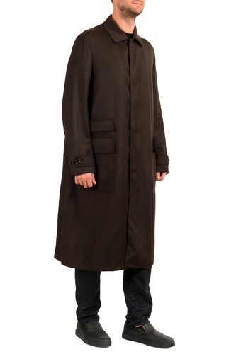 Pre-owned Hugo Boss Men's "rogen" Brown 100% Wool Button Down Long Coat