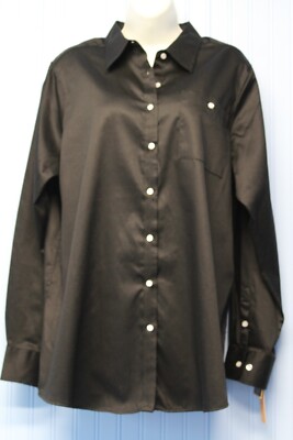 Ruby Rd. black wrinkle resistant 100% cotton long slv button front shirt 24W NWT