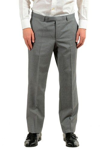 Pre-owned Hugo Boss "thegrand1/central1us" Men's 100% Wool Gray Striped Two Button Suit