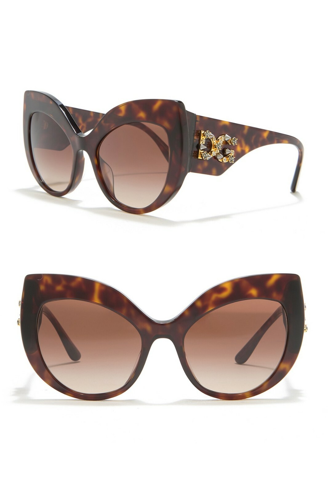 Pre-owned Dolce & Gabbana Dg4321f Jeweled Cat Eye Brown Havana Frame Sunglasses 55 20 140