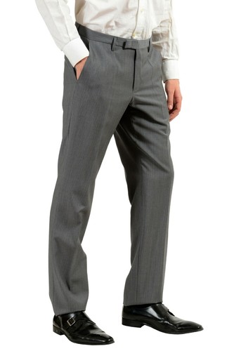 Pre-owned Hugo Boss "kings/central_1" Men's 100% Wool Striped Gray Two Button Suit