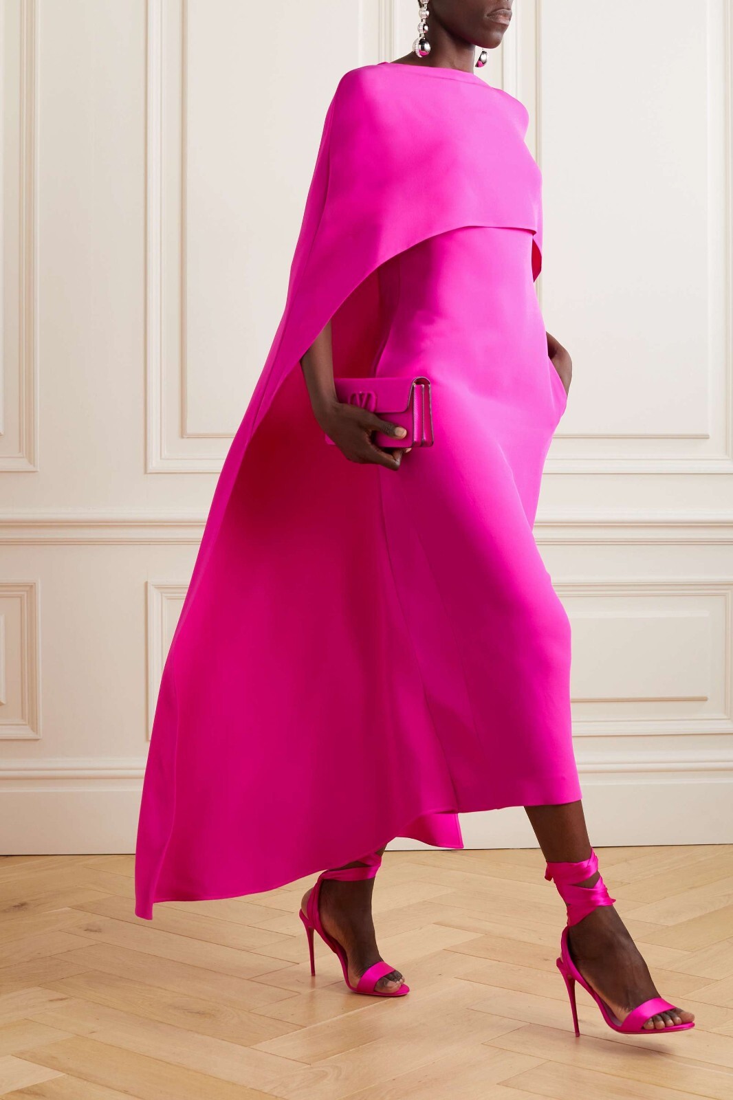 Valentino Garavani Cape-Effect Silk-Crepe Midi Dress IT 42