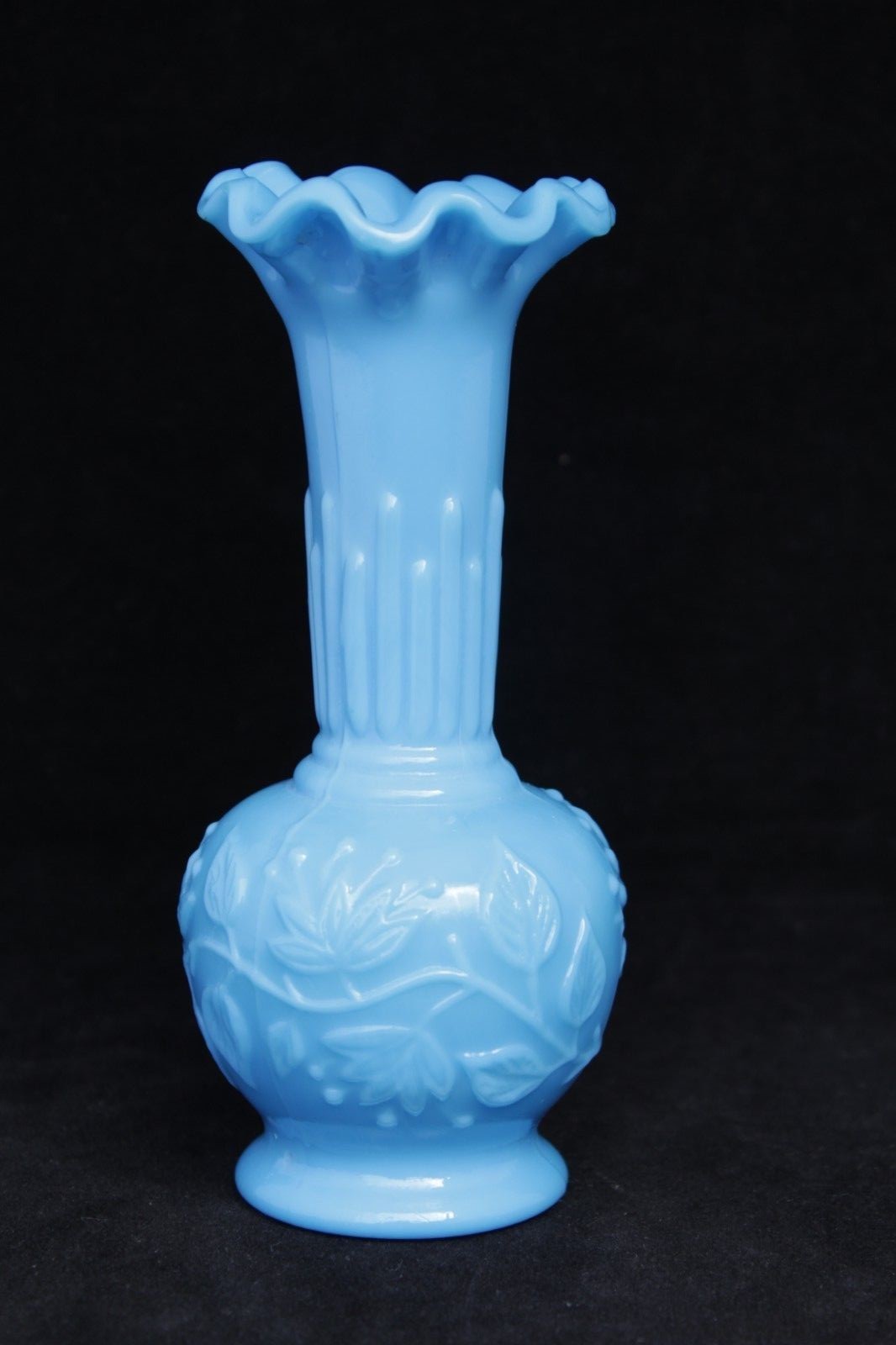 Small Antique Blue Opaline Pressed Milk Glass Vase
