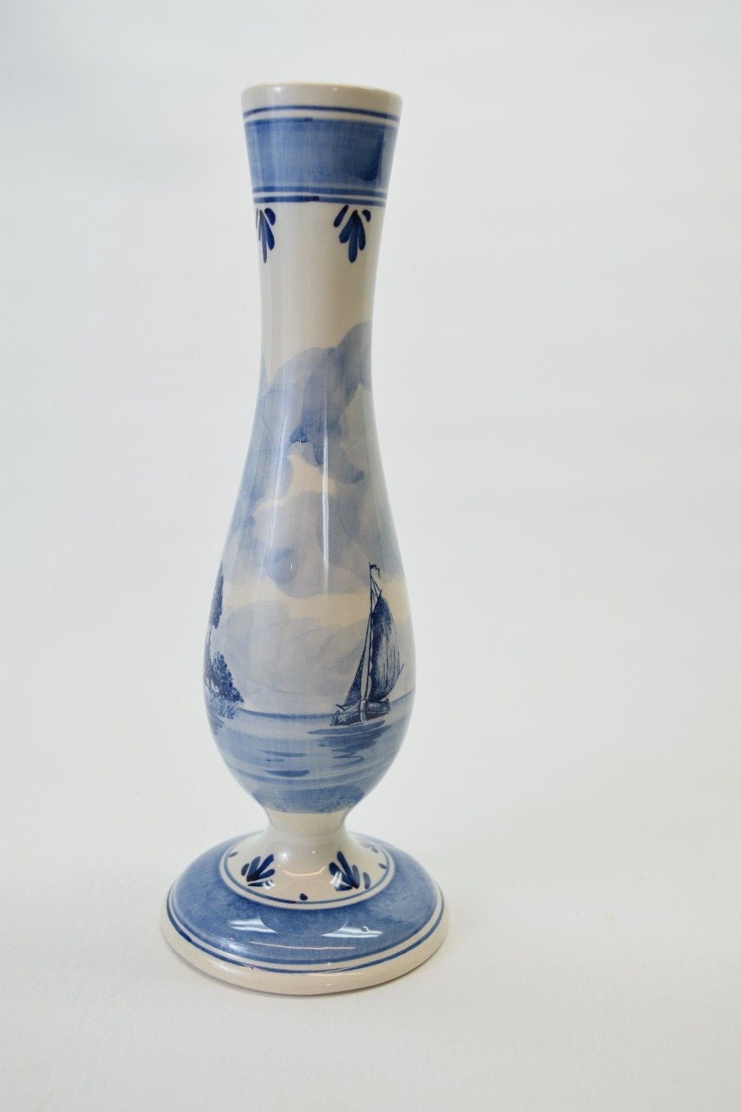 Delft Blue Vase 9 3/4inches tall Windmill Sailboat.