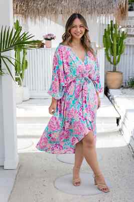 Proud Poppy 'Polly' ~ Destiny Pink Floral Tie Waist Party Dress 18 NEW $100