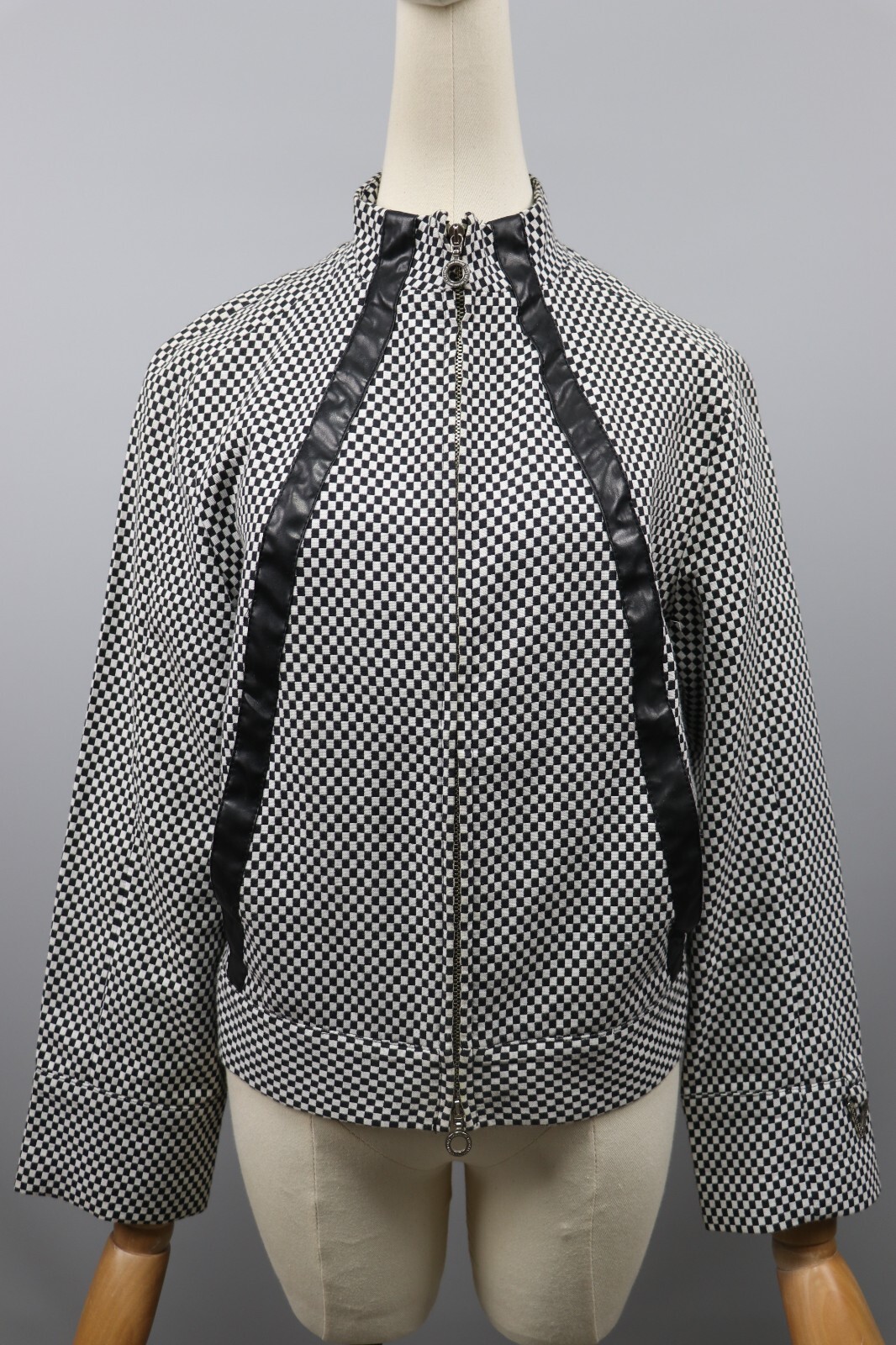 VERSACE JEANS COUTURE White/Black Checkerboard Cotton Zip