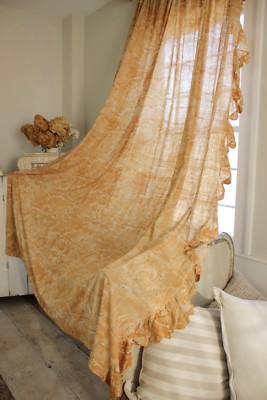 CURTAIN Antique French toile de Normandy  Marie Stuart Gold  WEDDING fabric