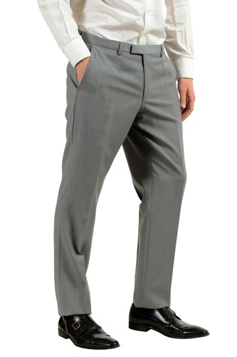 Pre-owned Hugo Boss "kings/central_1" Men's 100% Wool Gray Two Button Suit