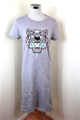 KENZO Grey Tiger Face Bodycon Maxi Summer Cotton Dress Small 2 3 4