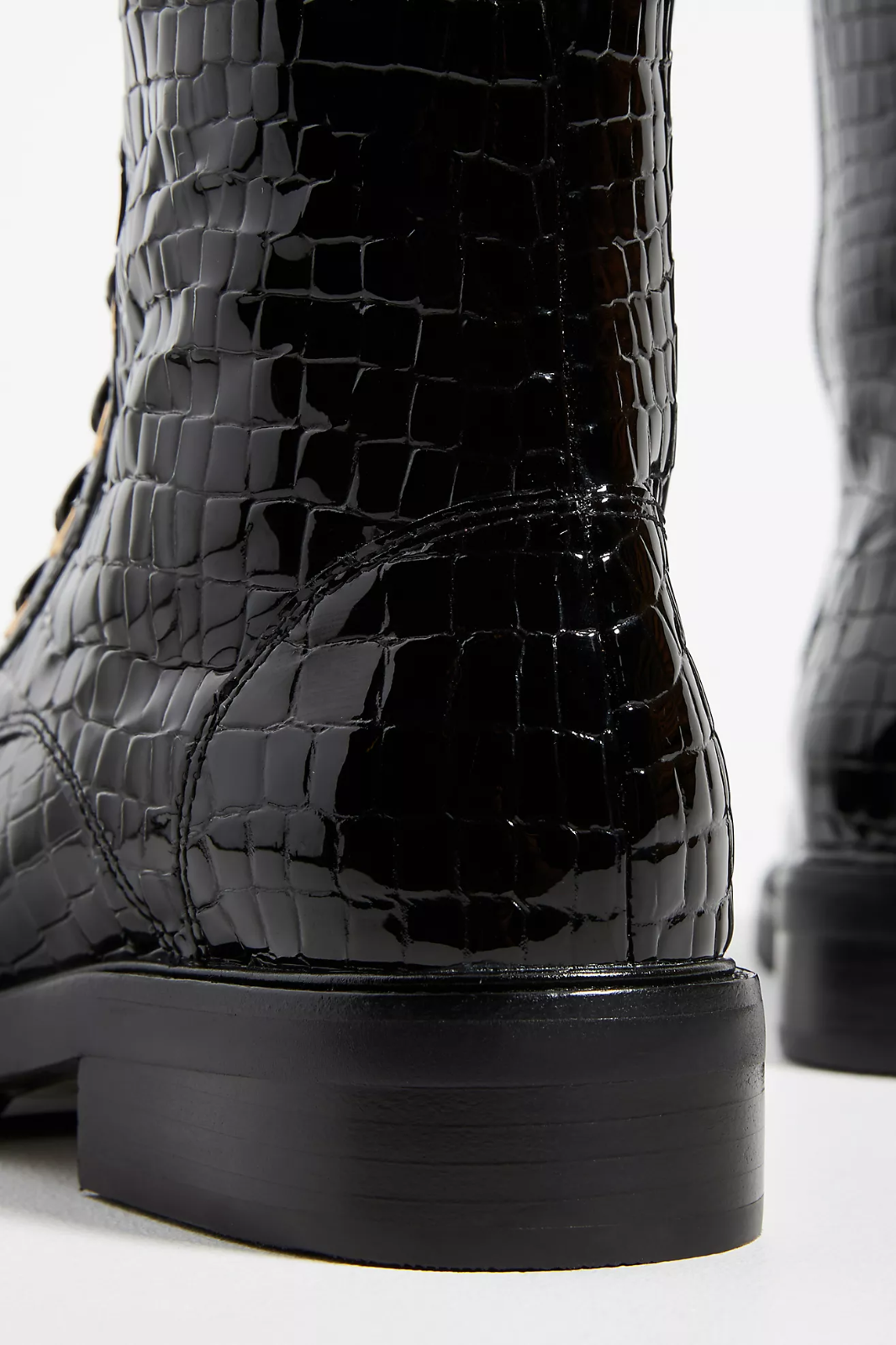 Pre-owned Anthropologie Jeffrey Campbell Arkin Tall Lace Up Patent Leather Boots Black 10