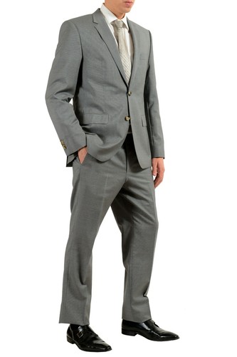 Pre-owned Hugo Boss "thegrand1/central1us" Men's 100% Wool Gray Striped Two Button Suit