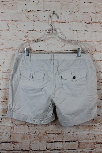 New Additions Maternity Womens Shorts Sz M Beige White Striped Cuffed