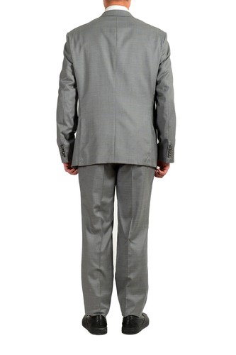 Pre-owned Hugo Boss Men's "t-harvers4/glover3" Slim Fit Plaid Silk Wool Two Button Suit In Gray/gold