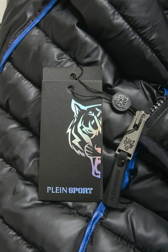 Plein Sport Men's Black Hooded Logo Print Zip Up Parka Jacket
