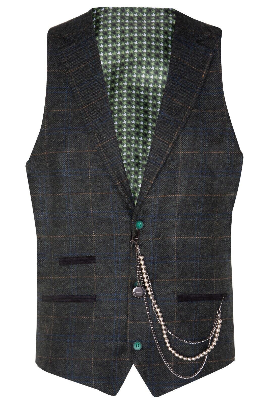 Pre-owned Truclothing Mens 3 Piece Wool Suit Olive Green Tweed Check Peaky Blinders 1920 Gatsby Formal