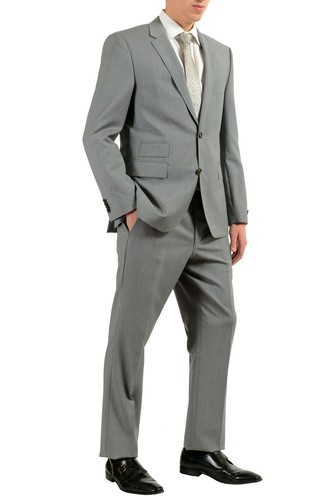 Pre-owned Hugo Boss "kings/central_1" Men's 100% Wool Gray Two Button Suit