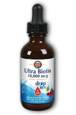 Kal Ultra Biotin DropIns 10000 мкг / ягодная смесь 2 жидких унции пипетки