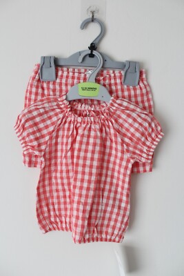 Marks & Spencer baby girl red gingham shorts top summer outifit size 12-18 mths