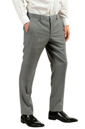 Pre-owned Hugo Boss "halsey2/merill2" Men's 100% Wool Gray Striped Two Button Suit