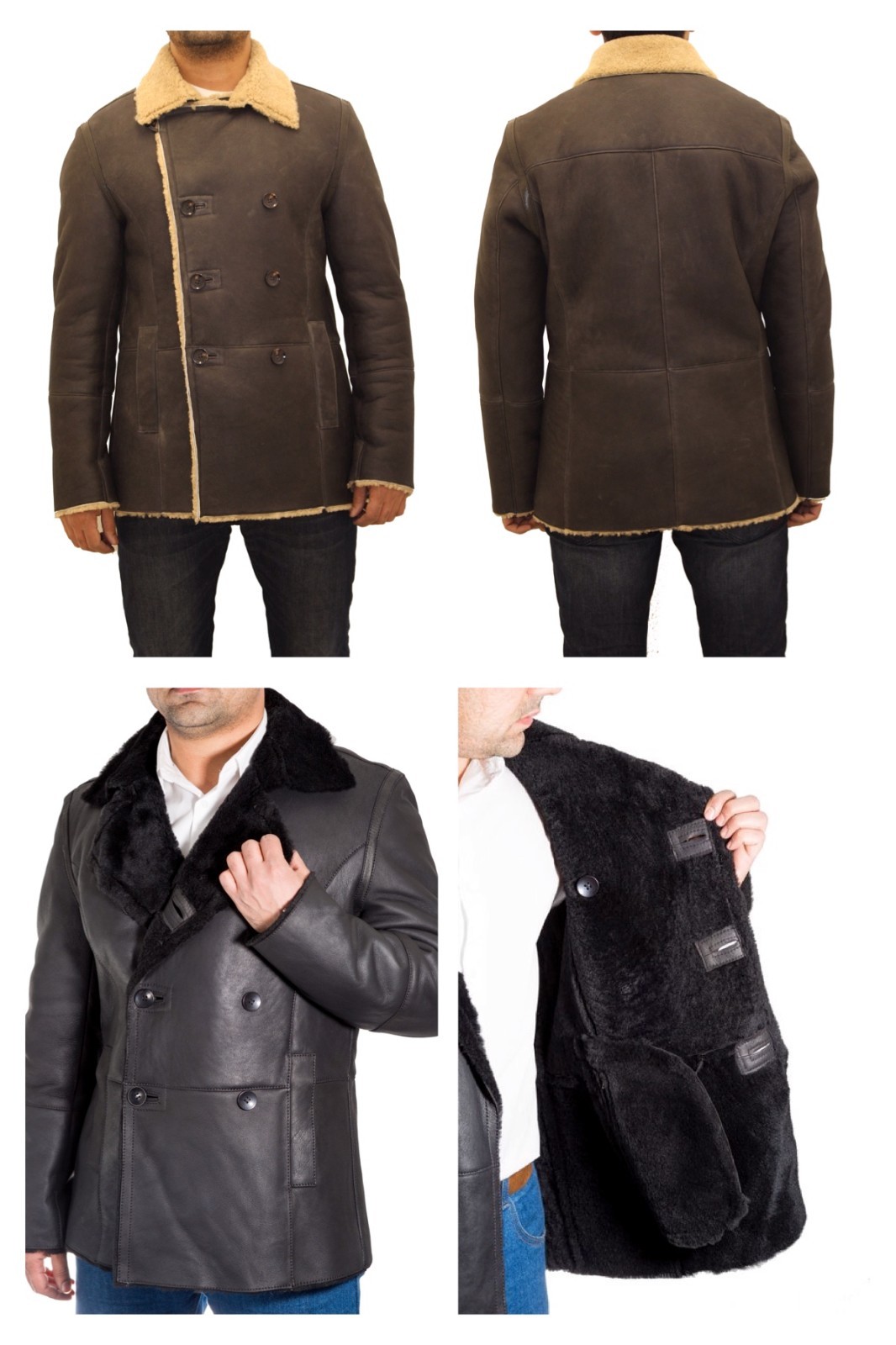 LEATHER STYLES HERREN BRAUNE DEUTSCHE NAVAL LAMMFELL ZWEIREIHIG TRENCHCOAT STUTZER