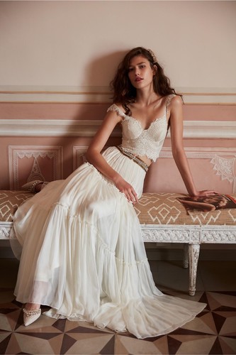 Pre-owned Catherine Deane Anthropologie Bhldn X  Agatha Silk Skirt Msrp $800 Sz 12 In White