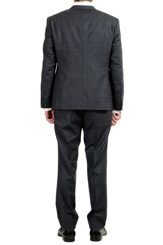 Pre-owned Hugo Boss "c-jeffery/c-simmons" Men's Wool Plaid Gray Two Button Suit