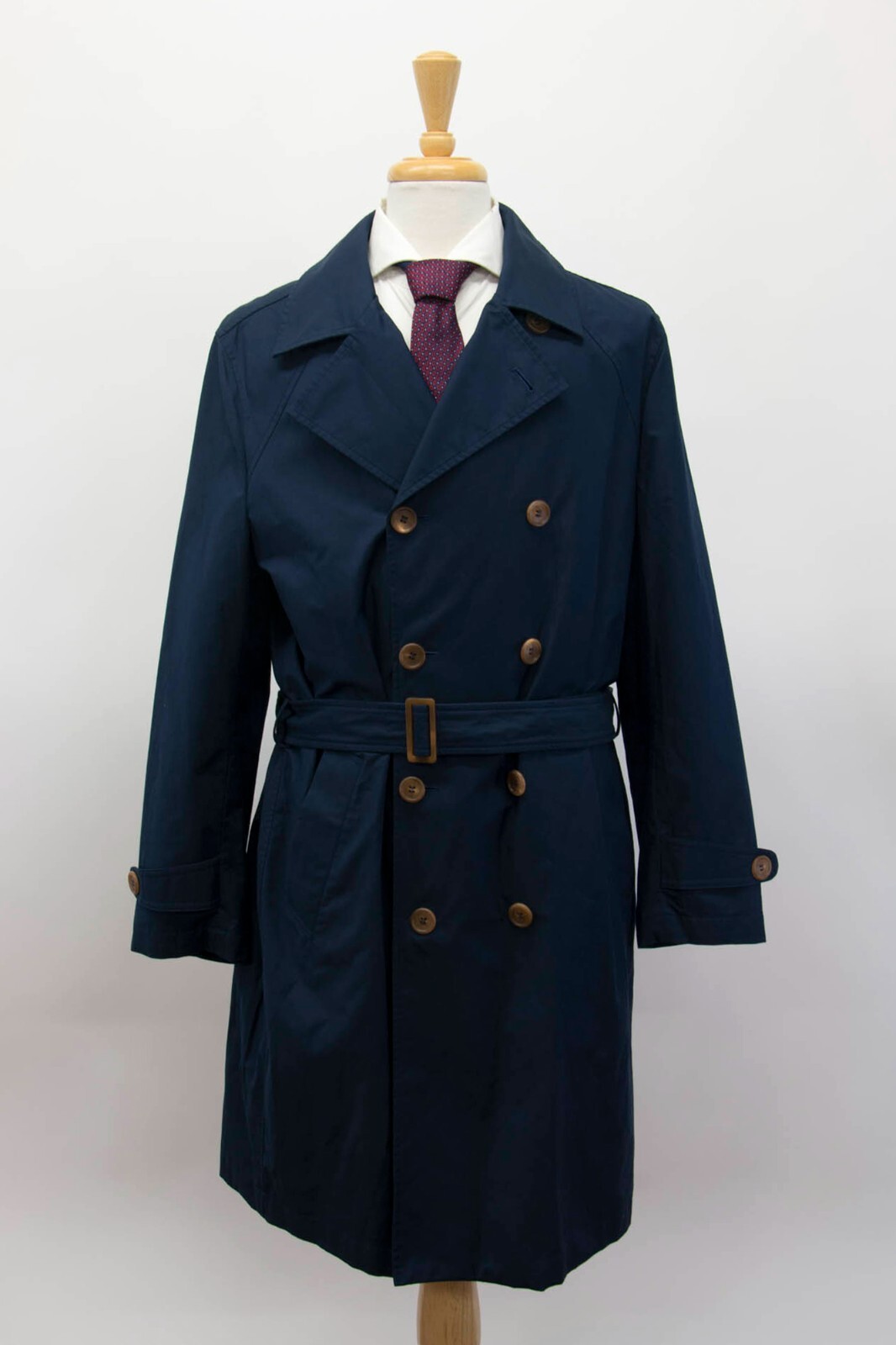 Pre-owned Brunello Cucinelli Nwt$4295  Men Db Trench Coat W/belt+logo Engraved Buttons A248 In Blue