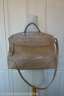 NWT FURLA Sabbia/Beige Croc Embossed Lthr Piper Cartella Tote/Crossbody Bag $548